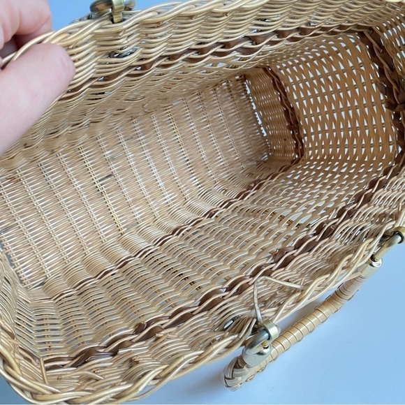 Vintage 60s Wicker Tote Bag Picnic‎ Basket Retro Purse - Picture 9 of 11